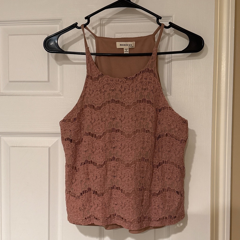 Monteau lace dusty pink crop top